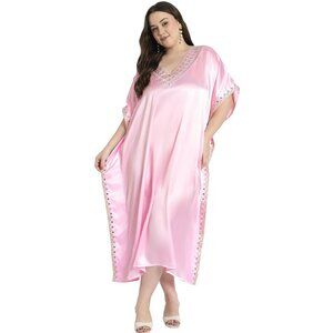 Gypsie Blu Women Plus Size Satin Embroidery Kaftan Dress Stylish Maxi Dresses